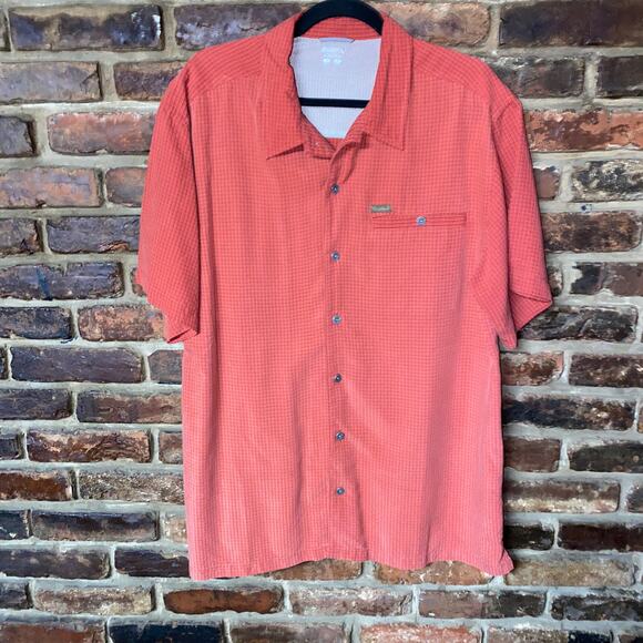 Columbia Sportswear Orange Plaid Short Sleeve Button Down Shirt Men's Size Large - Picture 1 of 6